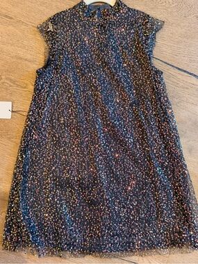 Sparkle dark green iridescent sequins Floral Ruffle Neck Girls' Dress NWT